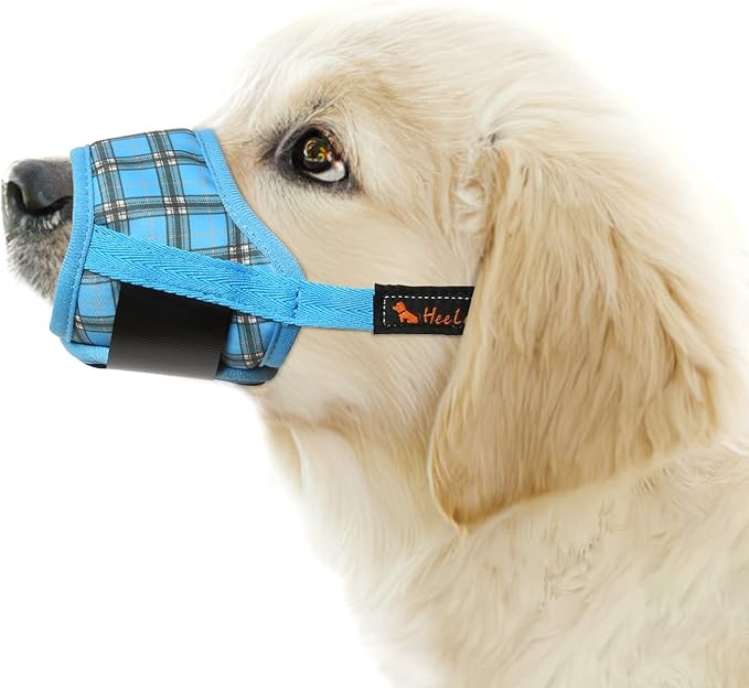 HEELE Dog Muzzle,Soft Nylon Muzzle Anti Biting Barking Chewing,Air Mesh Breathable Drinkable Adjustable Loop Pets Muzzle for Small Medium Large Dogs 4 Colors 4 Sizes (P-Blue Plaid, XS)