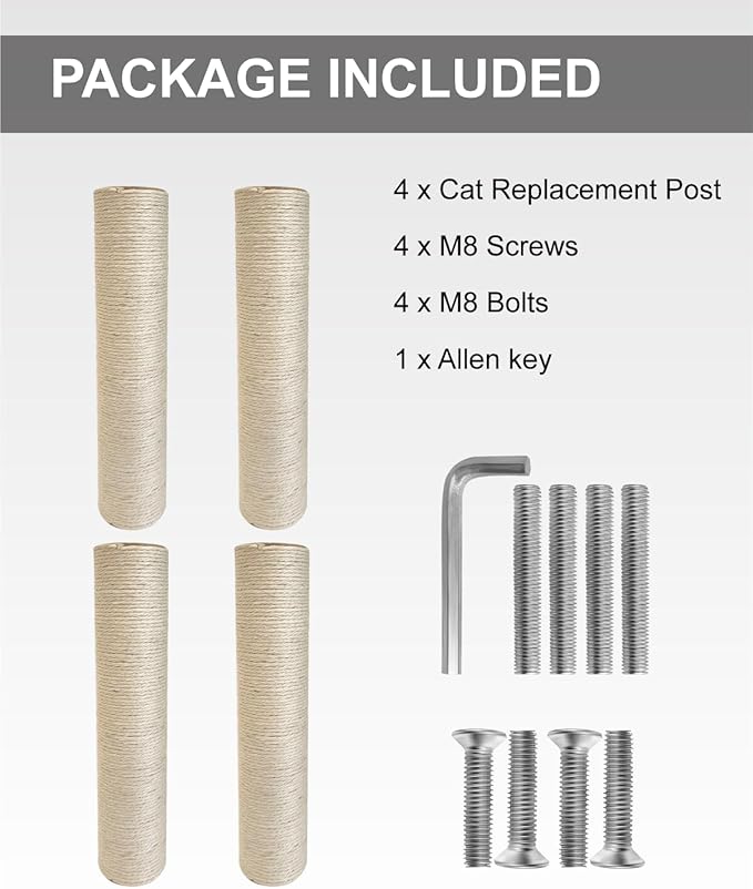 TIMHAKA Cat Scratching Post Replacement, 4 PCS 15.7 inch Sisal Pole Cat Tree Replacement Posts, Refill Sisal Rope Scratcher Posts for Indoor Tree Tower, Scratch Post Replacement for Refurbishment