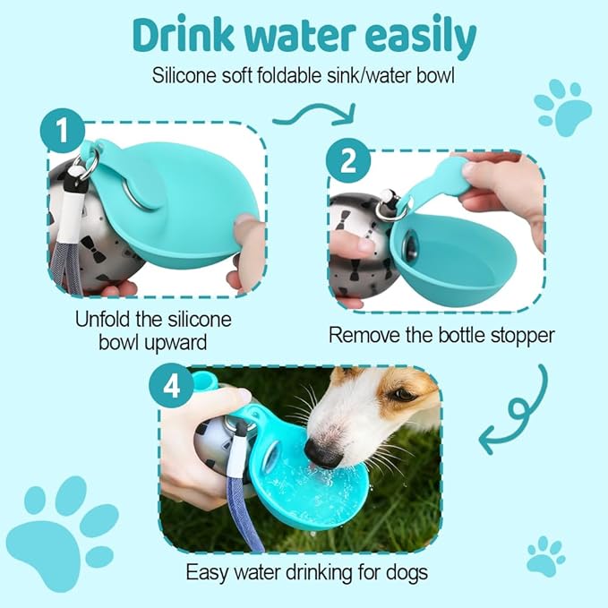 Portable Pet Water Bottle, Stainless Steel Compact Dog Drinking Bottles Leak Proof Cat Travel Water Bottles with Foldable Silicone Bowl for Outdoor Walking Hiking