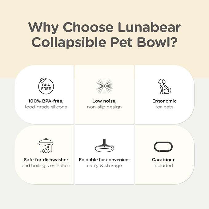 Silicone Collapsible Dog Bowl for Travel,Premium Food-Grade Silicone, Portable Water Bowl for Dogs Cats, Foldable Food Water Bowl, Walking, Carabiner, BPA Free, Dishwasher Safe (Ivory)