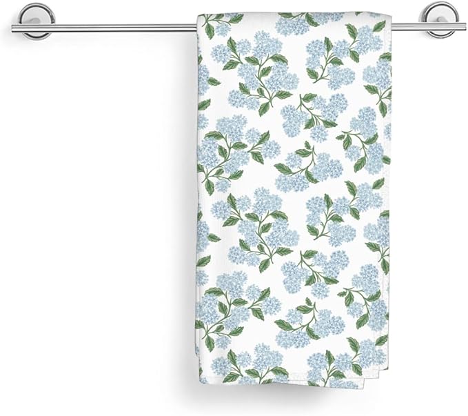 Blue Hydrangea Floral Kitchen Towels Vintage Spring Floral Dish Towel 16×24 Inch Soft Absorbent Summer Flowers Hand Cloths for Kitchen Drying Decore Set of 2