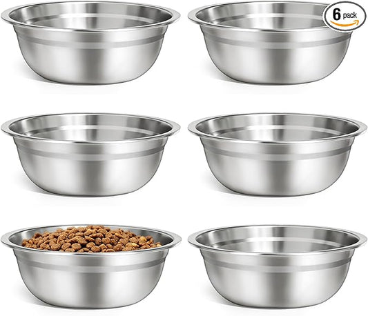 URPOWER 6 Pack 8" Stainless Steel Dog Bowls - 50oz Thickened Durable Pet Bowls for Food and Water, Fit for Elevated Dog Bowl Stand