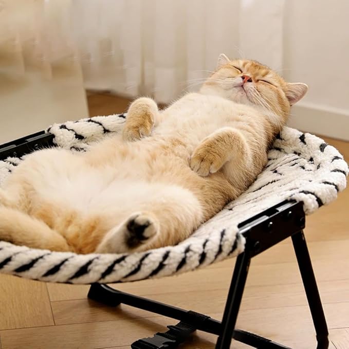 Cat Hammock, Foldable Elevated Cat Bed with Metal Frame, Raised Cats Lounge Chair, Breathable Non-Slip Fabric, Easy Maintenance, Indoor Outdoor Pet Couch for Cats Dogs Kittens (Black)