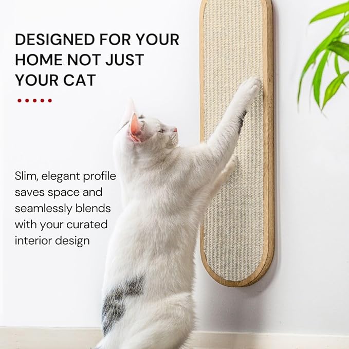 7 Ruby Road Indoor Cat Wall Scratcher — Multidirectional Sisal Scratch Pad & Board for Furniture Protection, Space-Saving Wall or Floor Use, Solid Rubberwood, All Breeds (Cream)