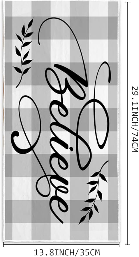 Christmas Believe Hand Towels Set of 2 Winter Christmas Grey White Buffalo Plaid Checkered Absorbent Bathroom Towel Soft Xmas Decorative Towels for Bathroom, Hotel 29.1 X 13.8 Inch