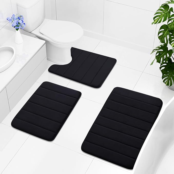 Buganda Memory Foam Bath Mat, 44" x 17", Ultra Soft and Non-Slip Bathroom Rugs, Water Absorbent and Machine Washable Bath Rug for Bathroom, Shower, and Tub, Black