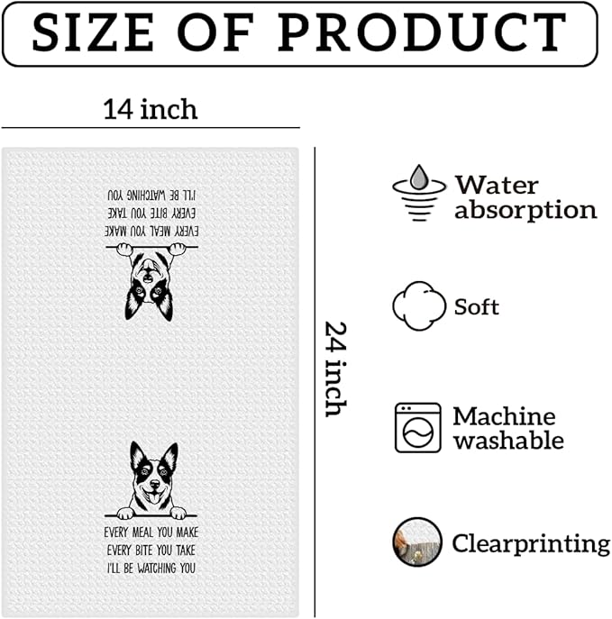 Funny Australian Cattle Dog Kitchen Towels, Australian Cattle Dog Gifts for Women Mom, Reusable Hand Towels for Kitchen Bathroom Decor,Waffle Weave Microfiber Absorbent Dish Towel Tea Towel 14x24 inch