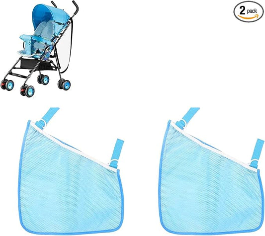 2 Pack Portable Side Sling Stroller Cargo Net ,Non-Slip and Adjustable Straps Storage Mesh Bag ,Food Storage , Storage Bag for Baby Stroller Cargo Mesh Bag Storage Universal Stroller Organizer (Blue)