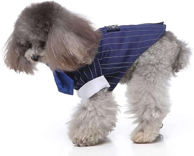 QBLEEV Dog Tuxedo Suit with Bow Tie, Formal Black & White Striped Dog Costume Outfit, Doggy Tux Prince Dress for Wedding Party Birthday Holiday, Elegant Dogs Attire for Maltese Dachshund Yorkie