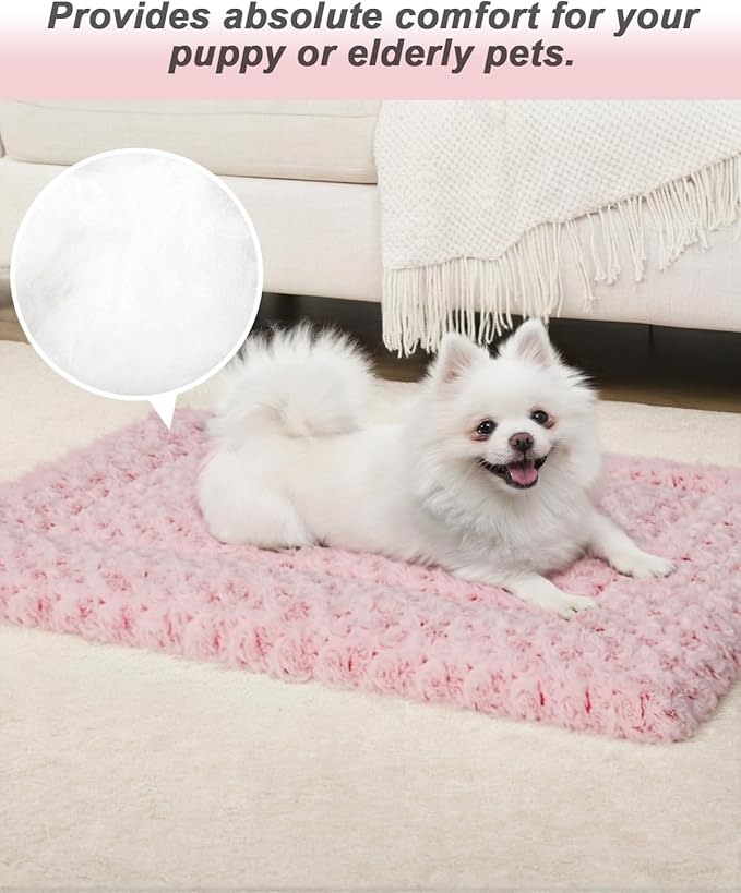 Washable Dog Bed Reversible Dog Beds for Crate Soft Fluffy Kennel Pad Anti-Slip Pet Sleeping Mat for Large Jumbo Medium Small Dogs (Pink, 30.00" x 19.00" x 1.50")
