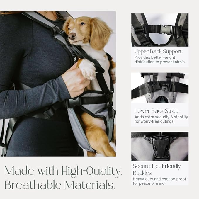 Dog Carrier Backpack for Small & Medium Dogs – Hands-Free Front Chest Carrier, Escape-Proof, Breathable, Adjustable Straps for Comfortable Travel & Hiking