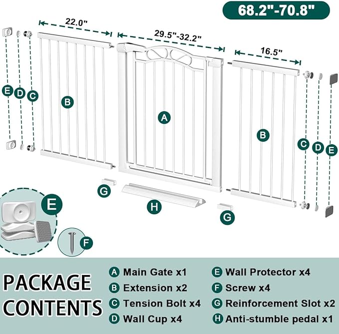 Fairy Baby 68.1"-70.8" Extra Wide Press Mounted Baby Gate Indoor for Kids Or Pets Walk Thru No Drill Long Dog Gates for The House Doorway Child Safety Gate