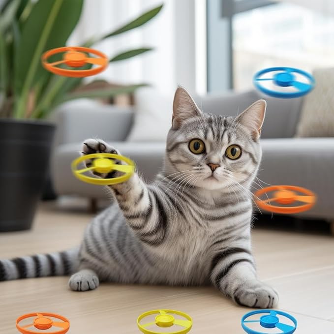 Cat Fetch Toy, Interactive Flying Cat Toy with 20 Flying Propellers, Kitten Tracks Toy for Training Hunting Chasing(Blue)