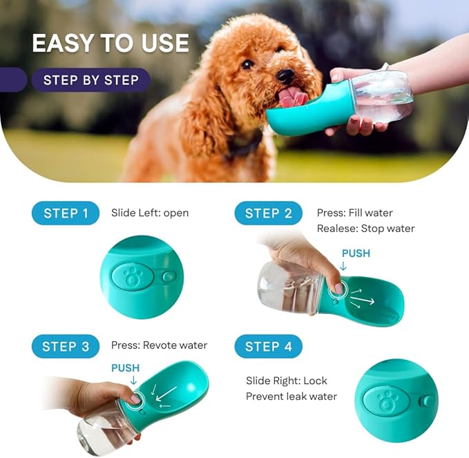 Portable Dog Water Bottle with Bowl – Leak Proof, Lightweight Travel Water Bottle for Dogs. (Pink, 350 ml)