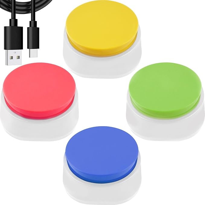 4pcs Dog Voice Recorder Button for Communication, Rechargable Pet Training Clickers, Multifunctional Recordable Button with 30 Seconds Record and Playback