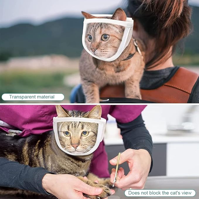 Breathable Cat Muzzle for Grooming Transparent Cat Mouth Cover for Anti Biting Adjustable Grooming Mask for Small Pets