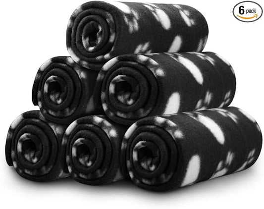 Comsmart Dog Blankets for Small Dogs, 6 Pack Puppy Blanket Cute Paw Print Pet Blanket for Dog, Puppy, Cat, Kitten, 24x28 inches, Black