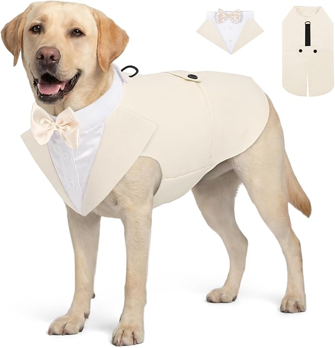 AOFITEE Dog Tuxedo for Large Dogs, Formal Dog Suit and Tie, Gentle Dogs Wedding Party Suit Bow Tie Shirt, Pet Wedding Outfit with Detachable Bowtie Collar for Christmas Halloween Dress Up