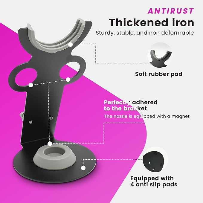 Hair Dryer Holder Stand Compatible with Dyson, Magnetic Stand with Power Plug Cable Organizer, Countertop Blow Dryer,Diffuser and Nozzles Bracket- Rust Resistant Organizer for Bedroom Washroom and Bathroom
