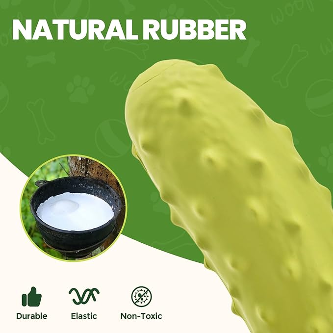 LIFLIX 2PCS Tough Squeaky Dog Toys, Durable Dog Chew Toy with Natural Rubber, Teething Toys for Medium Large Breeds, Cucumber Pickle Shape, Yellow & Green