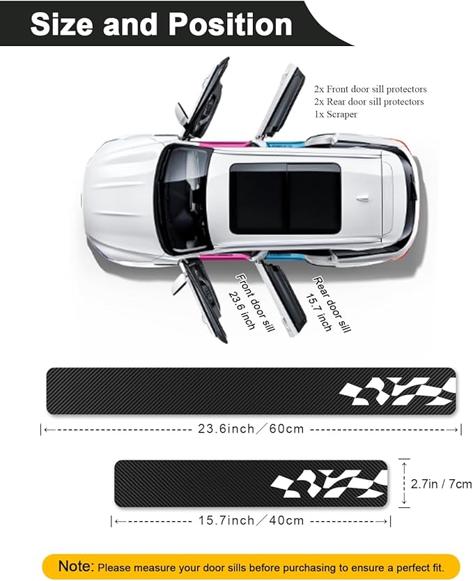 4Pcs Universal Car Door Sill Protector, Carbon Fiber Scratch Resistant Door Entry Guard & Scuff Plate for Car SUV and Off-Road Trim Accessories (Wave White)