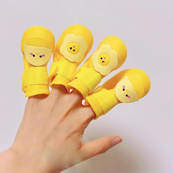 4Pcs Waterproof Dog Boots Dog Shoes for Snow and Rain Teddy Pomeranian Bichon Small Dogs Boot Size Runs Small Please Check The Size Carefully (Yellow, Large(8-15Ib))