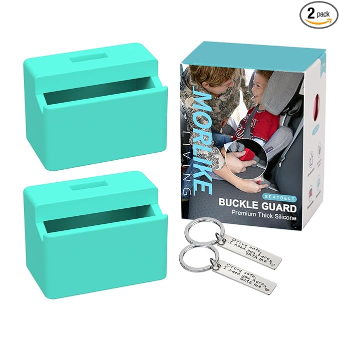 Morlike Silicone Seatbelt Secure Buckle Safety Cover Lock | Keep Children Safe in Car Seat and Prevent Kids from Accidentally Unbuckling | Buckle Guard Fits Almost Vehicles (Light Blue, 2 Pack)
