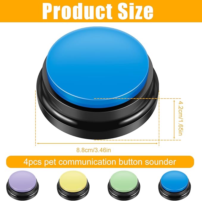 4Pcs Dog Buttons for Communication Voice, Recording Button Dogs for Words Talking and Answer, 30 Seconds Buttons Personalized Sound Answering Buzzer Best Toys fit Dog Tranning(4pcs-Yellow)