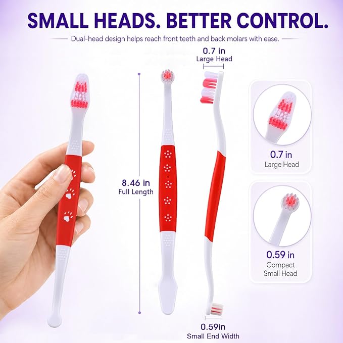 Dog Toothbrush – Newly Upgraded Dual-Head Design with 60° Wavy Bristles – Gently Surrounds Teeth for Deep Cleaning and Plaque Removal – Non-Slip Handle, Ideal for Daily Pet Dental Care (Red, 6-Pack)