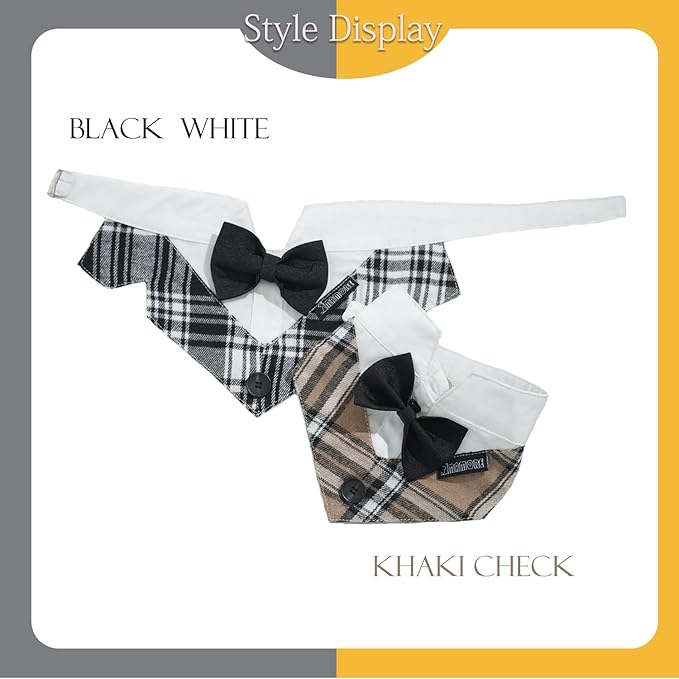 Dog Tuxedo Wedding Suit Shirt with Bow Tie, Formal Outfit Tux Attire for Puppy Small Medium Dogs Cats Costume (Khaki Tux, Small)