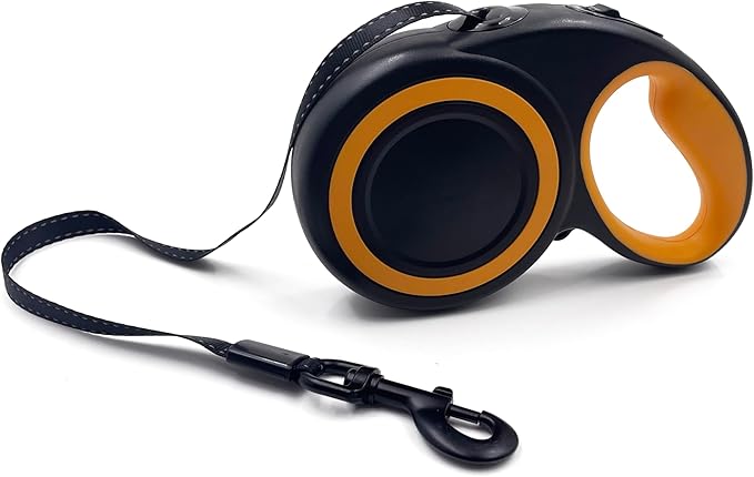 360° Tangle-Free Retractable Dog Leash, Heavy Duty Reflective Nylon Tape Lead 10 ft Long, up to 44lbs, One Touch Quick-Lock Braking System & Anti-Slip Handle (Black, Small)