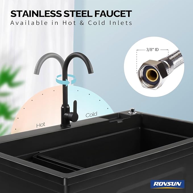 ROVSUN 37-Gallon Freestanding Utility Sink with Faucet, 36" Heightened Basin for Laundry, Garage, Outdoor Garden, Pet Wash, Heavy Duty Plastic Laundry Tub with Storage Shelf, 40"L×24"W×36"H, Black