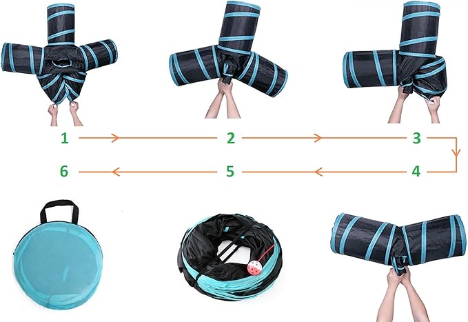 Cat Tunnels, Pet Ferret Rabbit Bunny Tunnels Tubes Subway Habitats, S-Style, DIY Cat Peekaboo Maze House Tent Bed, Kitten Interactive Toy (T-Type 5 Way (Straight))