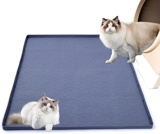31" x 22" Cat Litter Mat, Waterproof & Anti-Skid Litter Box Mat for Scatter Control, Silicone Litter Pads Trapping Mess Around Litter Box with Raised Edges, Easy Clean Pad