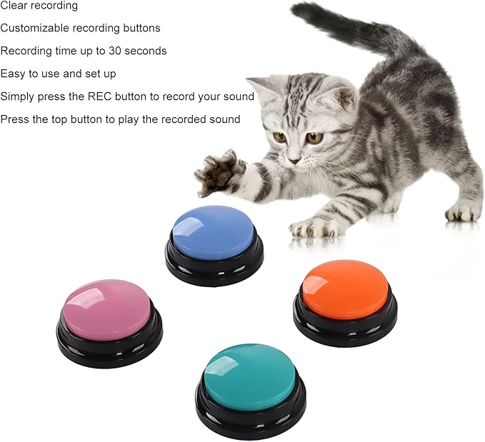 Sanpyl Dog Buttons for Communication, Voice Recording Buttons 30 Seconds Record Pet Training Buzzer, Dog Talking Set 4 Packs, Easy to Press, Funny Dog Cat Pet Training