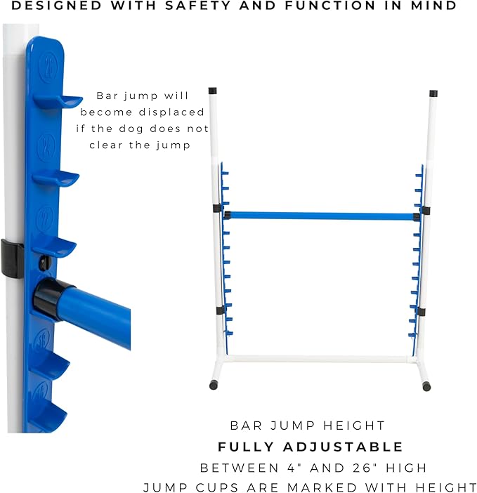 Better Sporting Dogs Elite Agility Set for Dogs w/Safety-Focused Features | 7Pc Agility Kit | (2) Bar Jumps w/Cup Strips | Breakaway Tire Jump | 6 Weave Poles | (2) 10’ Tunnel & Sandbags | Pause Box