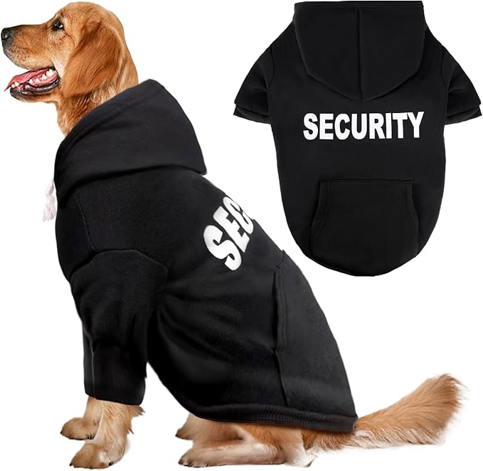 Dog Basic Hoodie Soft Dog Clothes Cold Weather Sweaters for Medium Large Dogs Cozy Fabric Warm Sweatshirt with Leash Hole for Boys (Security, XX-Large (55-80 lbs))