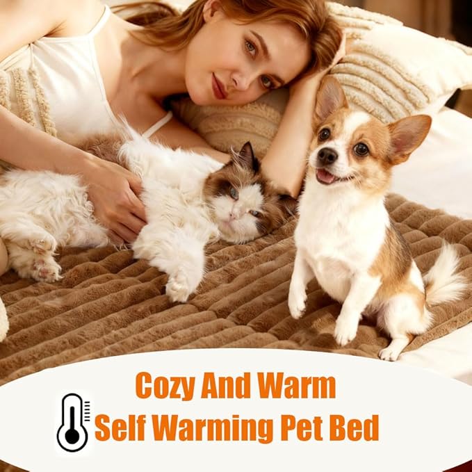 Self Warming Pet Bed, Self Warming Pet Mat, Cordless Machine Washable Selfs Warmings Pet Beds for Cats Dogs, Pets Selfs Warmings Mats for Indoor (Brown, 18 * 24in)