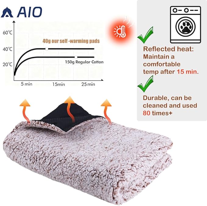 Heated Dog Bed Self Warming Bed Advanced Extra Warm Thermal Pet Pad for Indoor Outdoor Pets with Removable Cover Non-Slip Bottom Washable Non Electric Self Heating Dog Mat Large Brown 27.5 * 45.3inch