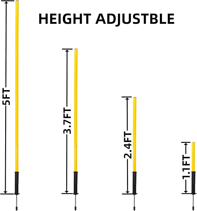 5FT Agility Training Poles for Soccer,Basketball,Football,Dog,Horse Training-Adjustable Speed and Agility Training Equipment Sports Training Sticks with Ground Spring Nails and Storage Bag