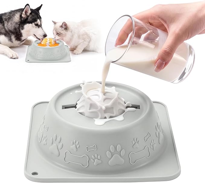 Slow Feeder Dog Bowls, Anti-Slip Dog Lick Bowl with Interactive Rolling Ball, Anxiety Relief Liquid Treat Feeder, Bone Broth Yogurt Licking Toy for Small Medium Large Dogs and Cats(Gray)