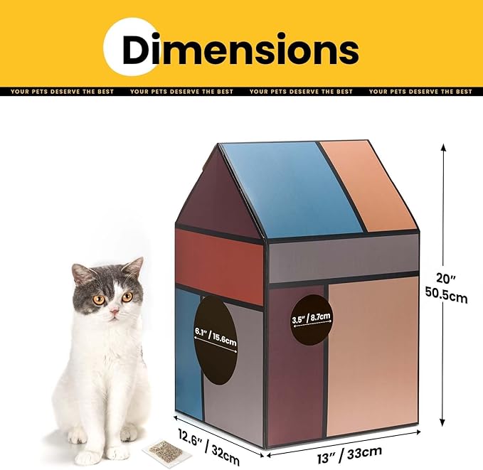Conlun Cardboard Cat House with Scratch Pad & Catnip, Cat Play Scratching House for Indoor Hideaway Furniture, Heavy Duty Sturdy Cardboard Scratcher, Easy to Assemble Birthday Gift, Medium