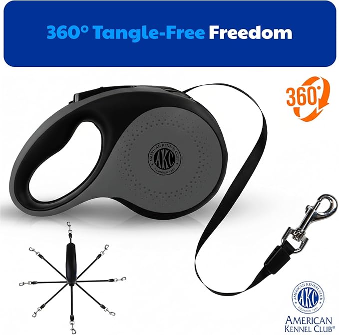 American Kennel Club Retractable Dog Leash, 16.4ft, Tangle-Free, Ergonomic Grip, One-Hand Brake, for Medium & Large Dogs up to 66 lbs
