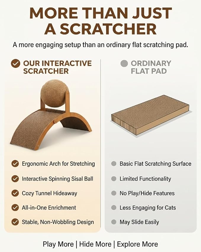 Wobble Ball Cat Scratcher, 2 in 1 Wood Interactive Cat Arch Scratching Ball on Stand with Arched Bridge and 360° Rotating Hanging Sisal Balls for Indoor Cats Kittens(Small)