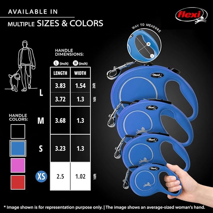 FLEXI Classic Tape Extra Small Retractable Dog Leash for Small Dogs Upto 26 lbs. – 10 ft., Blue | Tangle Free Pet Walking Leash with One-Handed Brake, Pause, Lock|German Quality Product