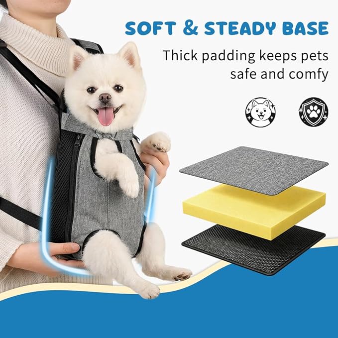 Dog Backpack Carrier, Front Pocket for Essentials, Legs Out Carrying Sling Travel Bag for Small Medium Dogs 4-7 Lbs, Soft Wearable Puppy Chest Carry Backpacks for Walking/Hiking/Camping/Traveling