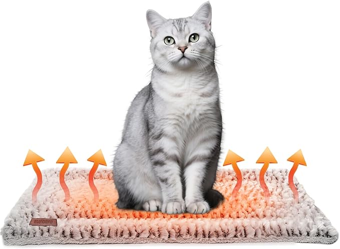 Large Self Heating Cat Bed Mat 32x24 inch, Thermal Self-Warming Pet Pad for Big Cats & Small Dogs, Reversible Washable Fleece with Silent Mylar Layer, Non-Slip Crate Pad Grey