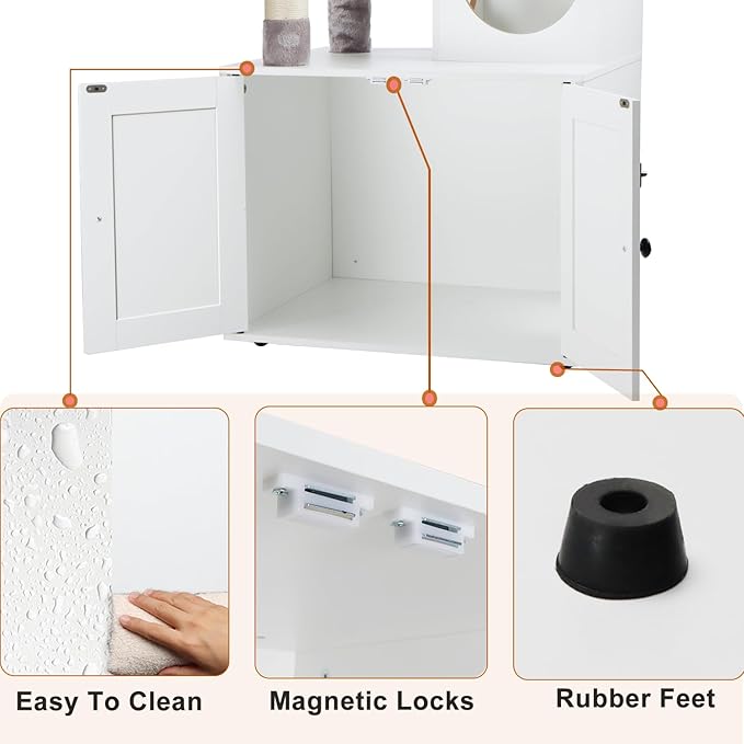 Timberer Litter Box Enclosure with Cat Tree, 2-in-1 Hidden Litter Box Furniture with Scratching Post, Modern Cat Condo, White