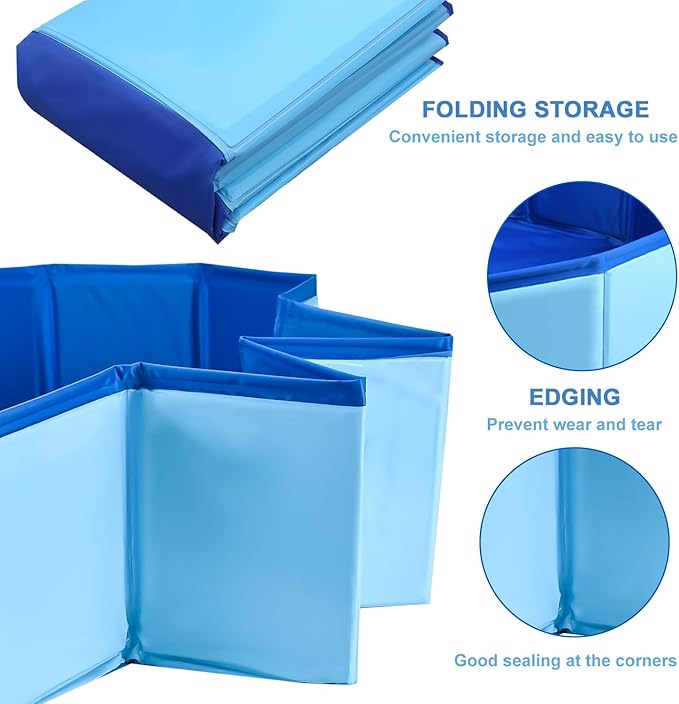 Enenes Folding Dog Pool 32x8 Inch Portable PVC Pet Swimming Pool & Bath Tub with Drawstring Storage Bag Collapsible Ball Pit for Indoor/Outdoor Use, Puppy Bath Tub for Dogs, Cats, Puppies