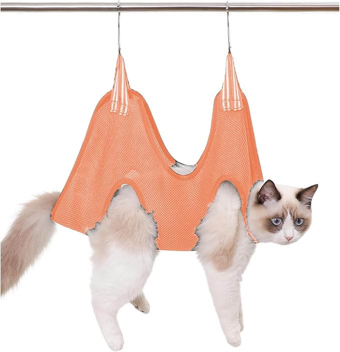Cat Grooming Hammock Harness for Small Dogs,Pet Hammock Restraint Bag for Bathing Nail Trimming Ear Eye Claw Care_M(Orange), Medium